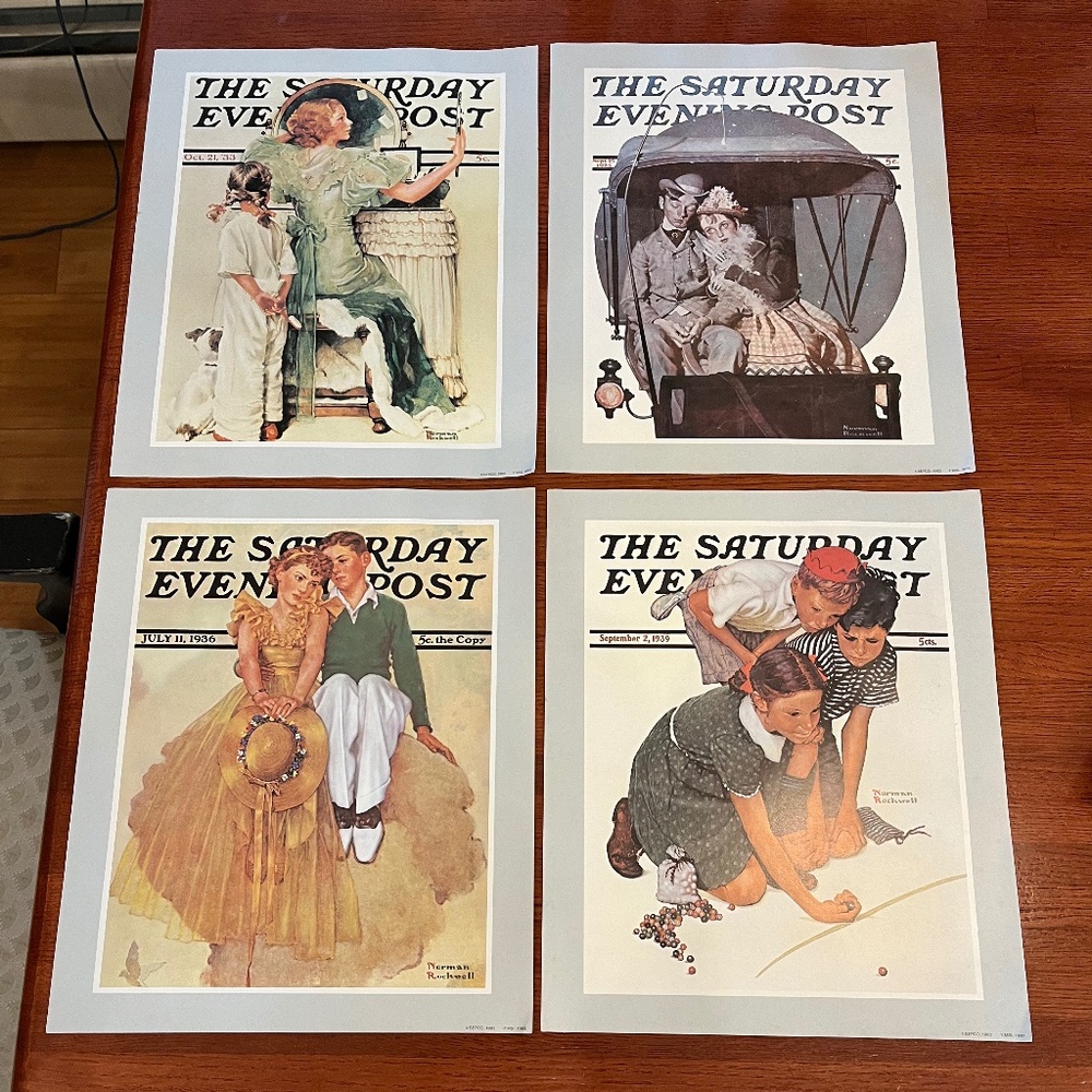 Vintage NORMAN ROCKWELL Sepco 1983 Prints; Set of 4 The Saturday EveningPost